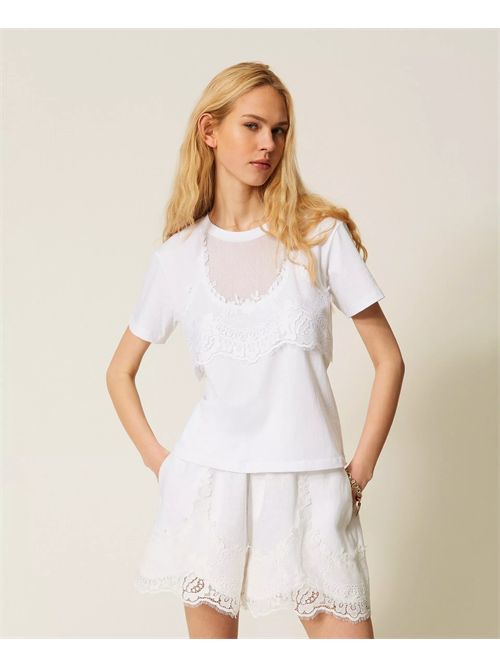 T-shirt trompel'oeil con pizzo